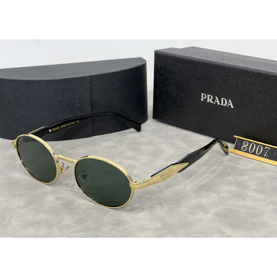 Prada Symbole PR 65ZS Oval Sunglasses Pale Gold with Dark Green Lenses