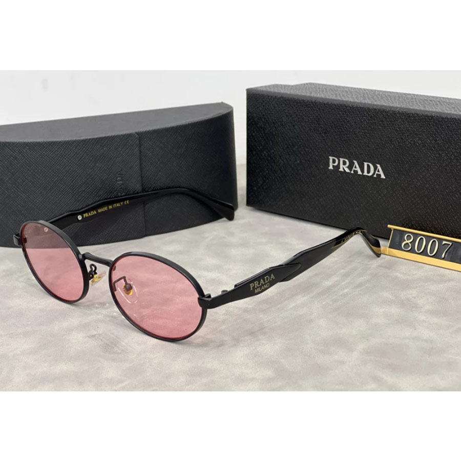 Prada Symbole PR 65ZS Oval Sunglasses Sleek Black with Rosy Pink Lenses