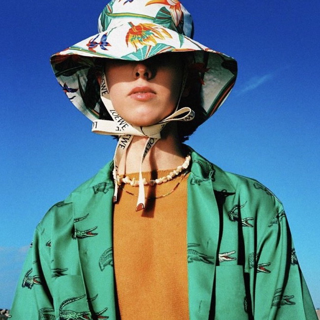 LOEWE Paula's Ibiza Waterlily Print Canvas Fisherman Hat Green Multi - Image 3