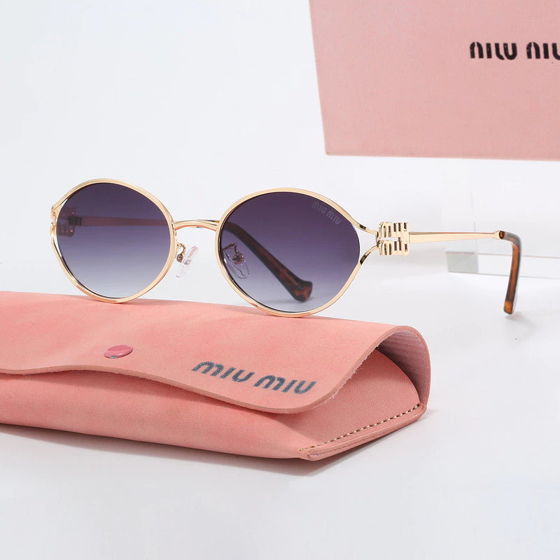 Miu Miu Logo Sunglasses Oval Shape Indigo Lenses