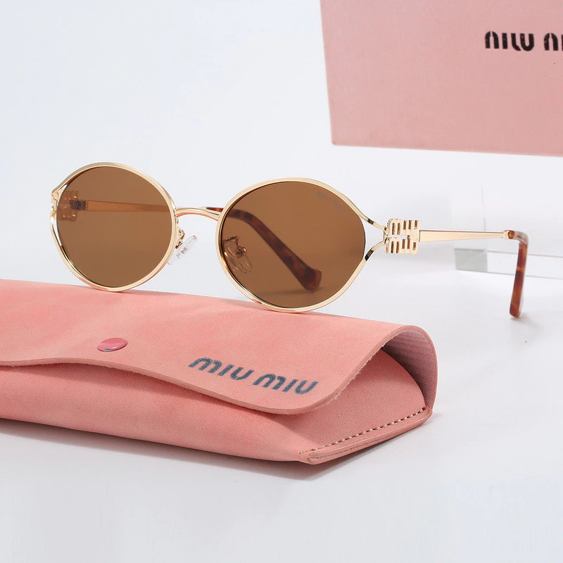Miu Miu Logo Sunglasses Oval Shape Loden Lenses