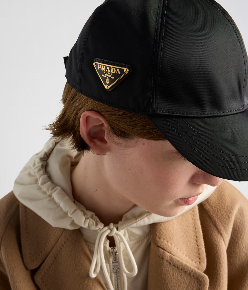 Prada Re-Nylon Baseball Cap in Black with Enameled Triangle Logo - Image 2