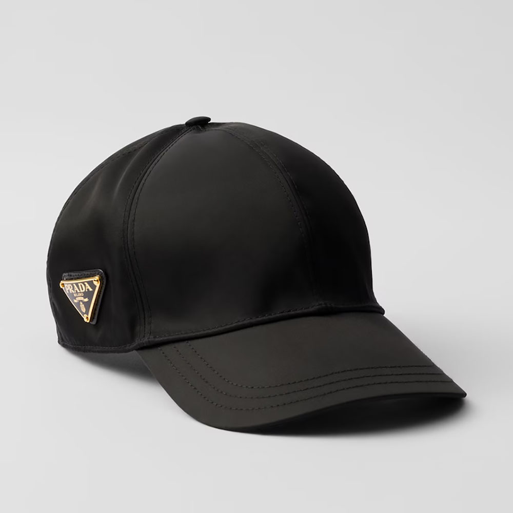 Prada Re-Nylon Baseball Cap in Black with Enameled Triangle Logo