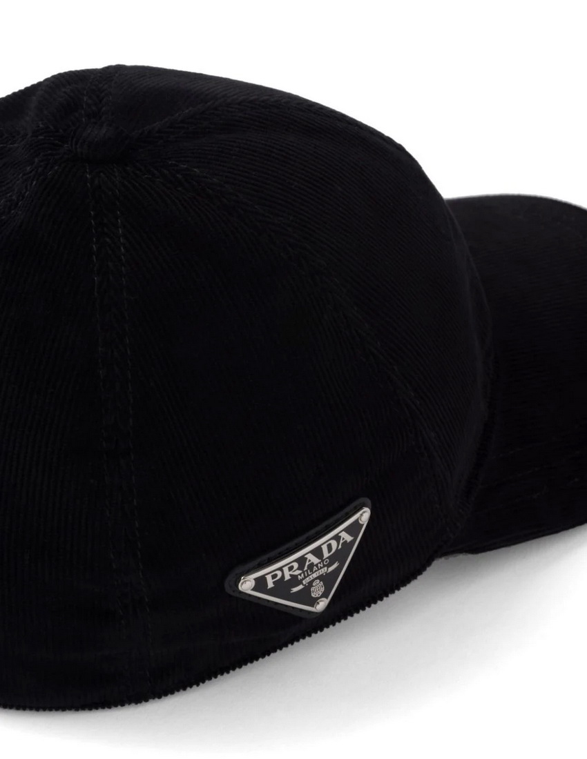 Prada Triangle Logo Corduroy Black Baseball Cap - Image 2