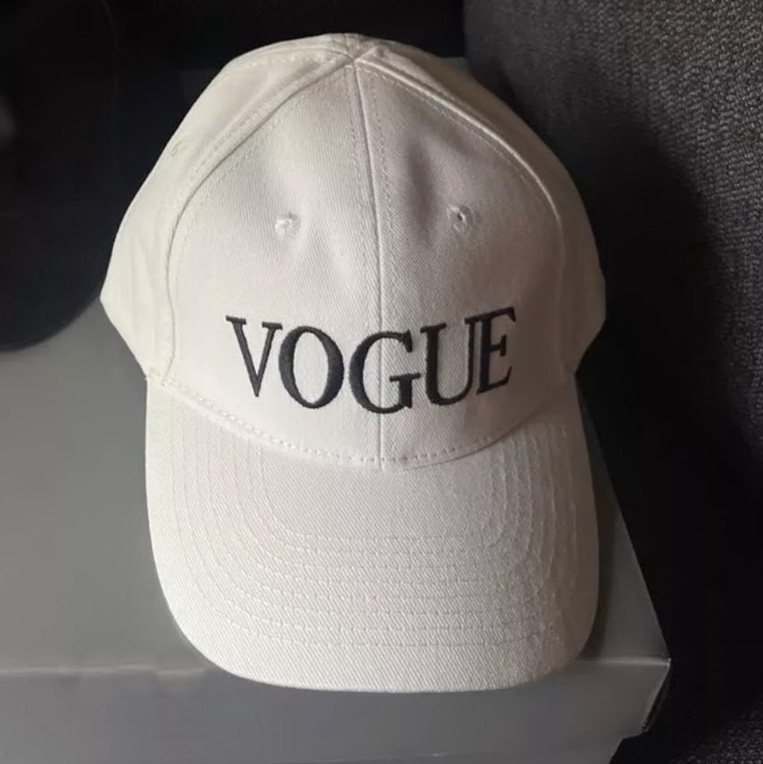 Balenciaga Vogue Logo Embroidered Baseball Cap White