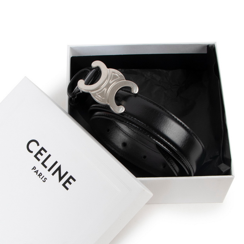 Celine Medium Silver Triomphe Buckle Black Leather Belt - Image 2