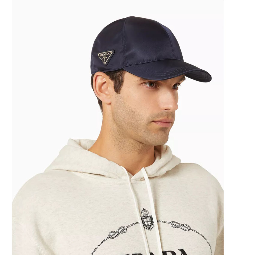 Prada Re-Nylon Baseball Cap in Navy with Enameled Triangle Logo