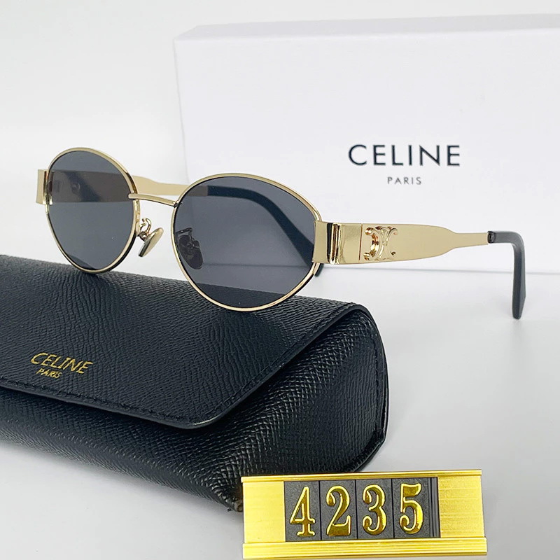 Celine Oval Frame Triomphe Metal Gold Tone Sunglasses CLS002