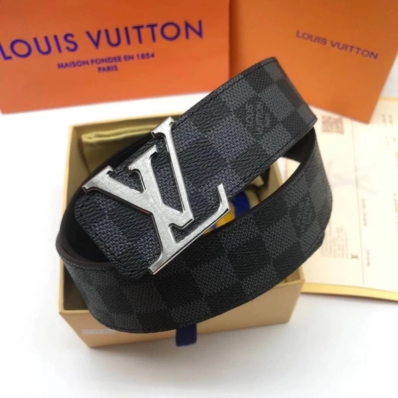Louis Vuitton Silver LV Initiales Reversible Damier Ebene Belt