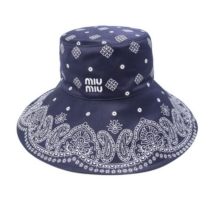 Miu Miu Bandana Print Bucket Hat Navy Blue