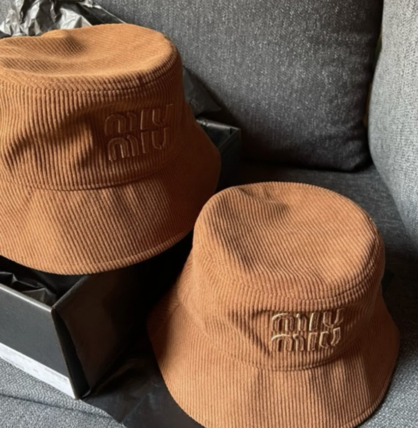 Miu Miu Logo Embroidered Velvet Brown Bucket Hat