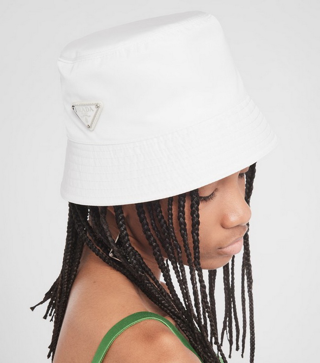 Prada Triangle Logo Nylon Bucket Womens Hat White - Image 2
