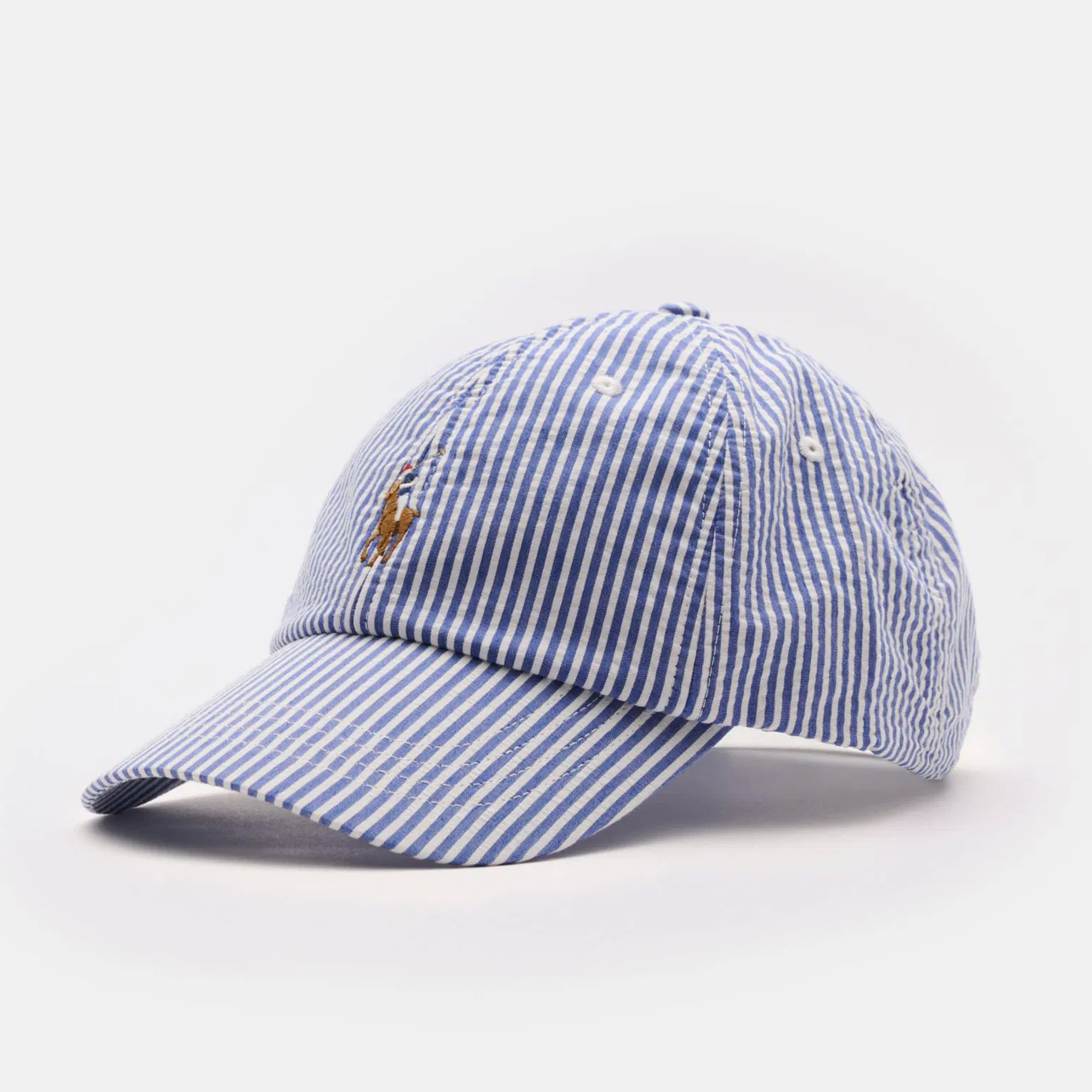 Polo Ralph Lauren Seersucker Baseball Cap Blue/White - Image 3