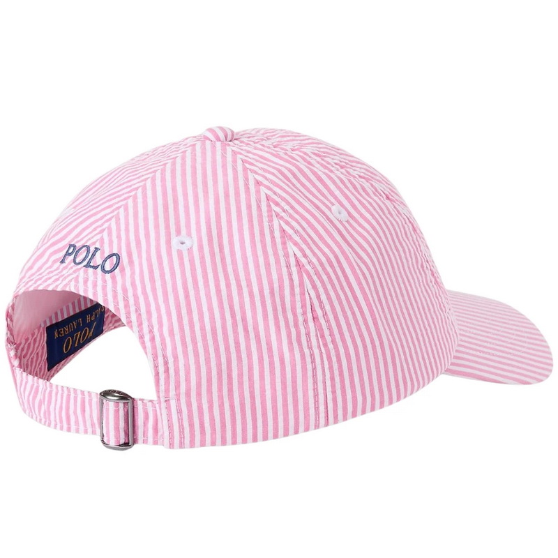 Polo Ralph Lauren Seersucker Baseball Cap Pink/White - Image 3