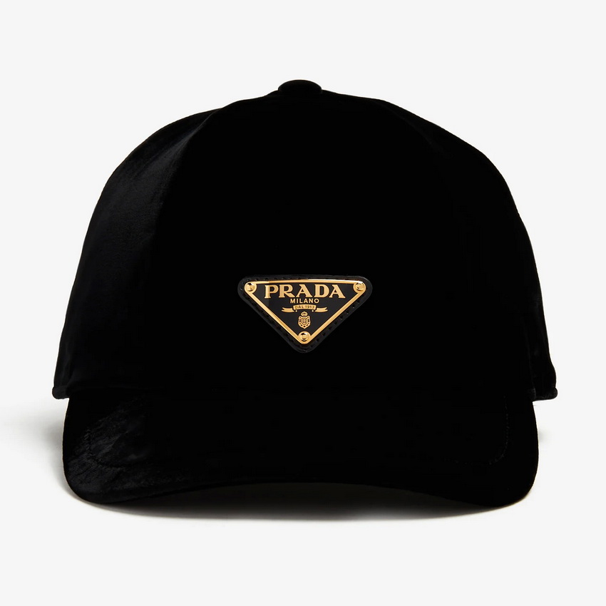 Prada Triangle Logo Velvet Baseball Cap Black - Image 2