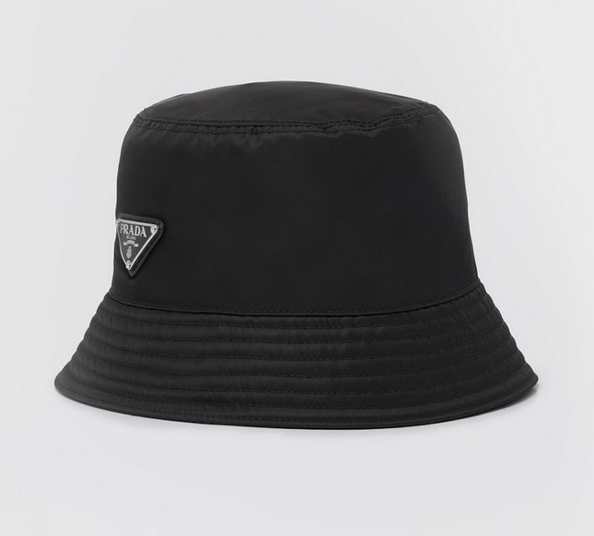 Prada Triangle Logo Nylon Bucket Womens Hat Black