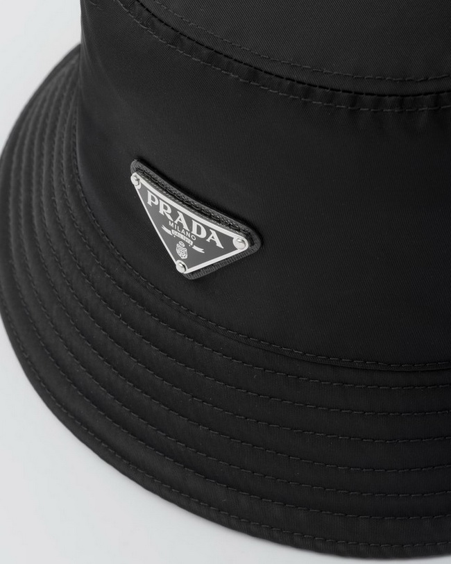 Prada Triangle Logo Nylon Bucket Womens Hat Black - Image 2