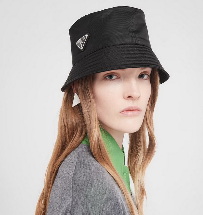 Prada Triangle Logo Nylon Bucket Womens Hat Black - Image 3