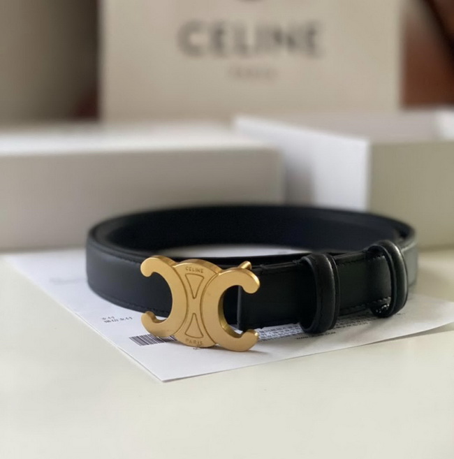 Celine Medium Triomphe Belt in Smooth Calfskin Black Leather