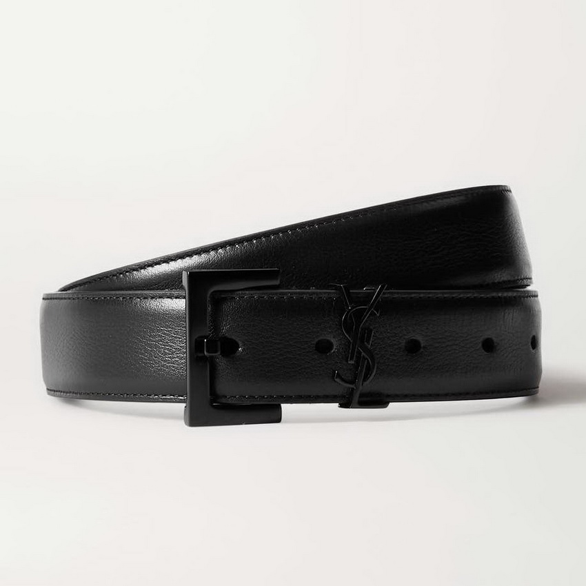 Saint Laurent Ysl Logo Black Leather Belt