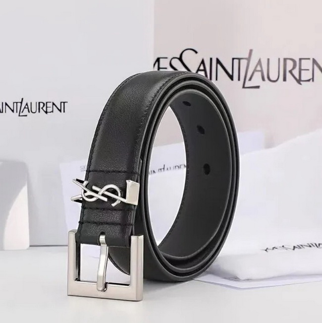 Saint Laurent Ysl Logo Silver Black Leather Belt - Image 2